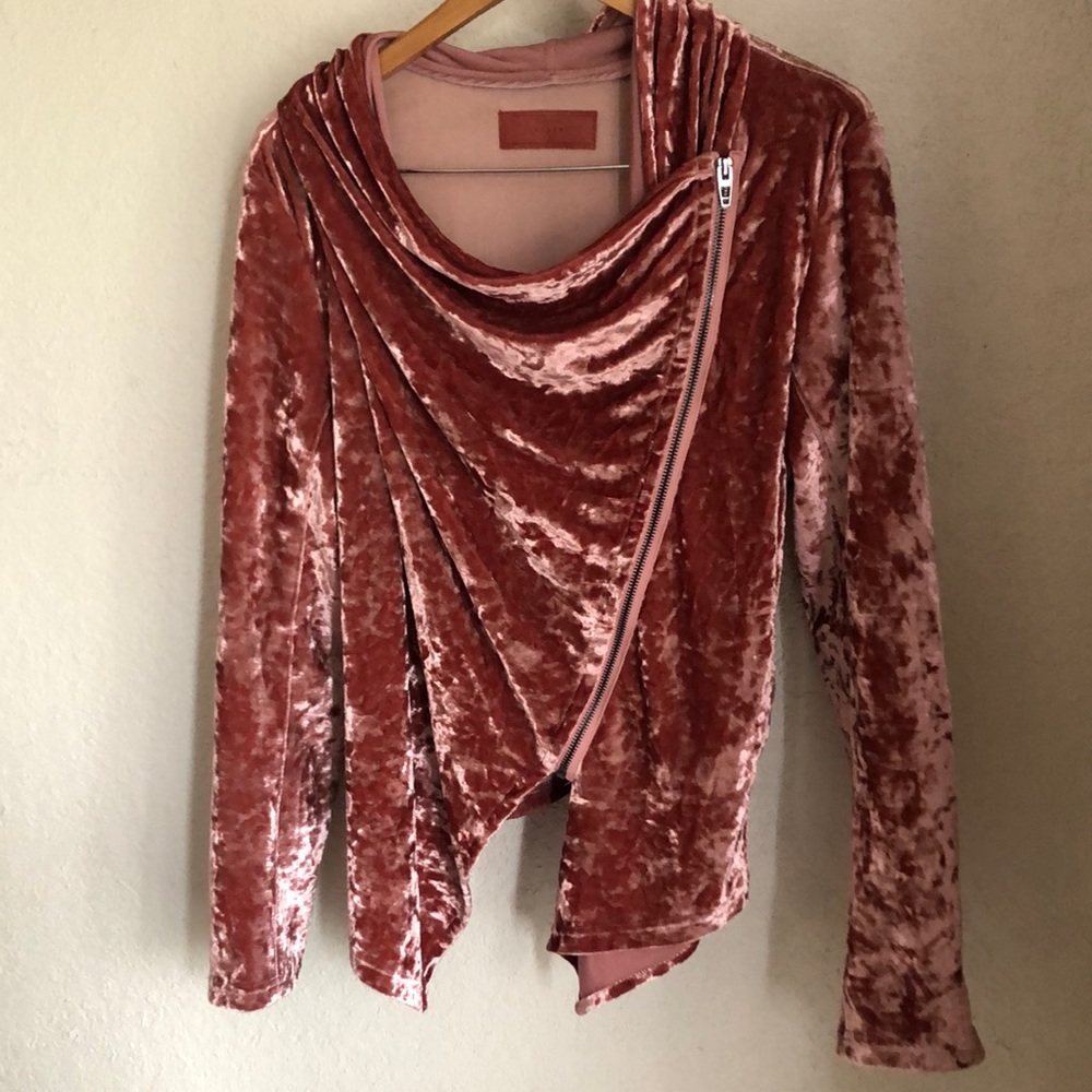 BLANKNyC Pink Crushed Velvet Zip up Moto Jacket